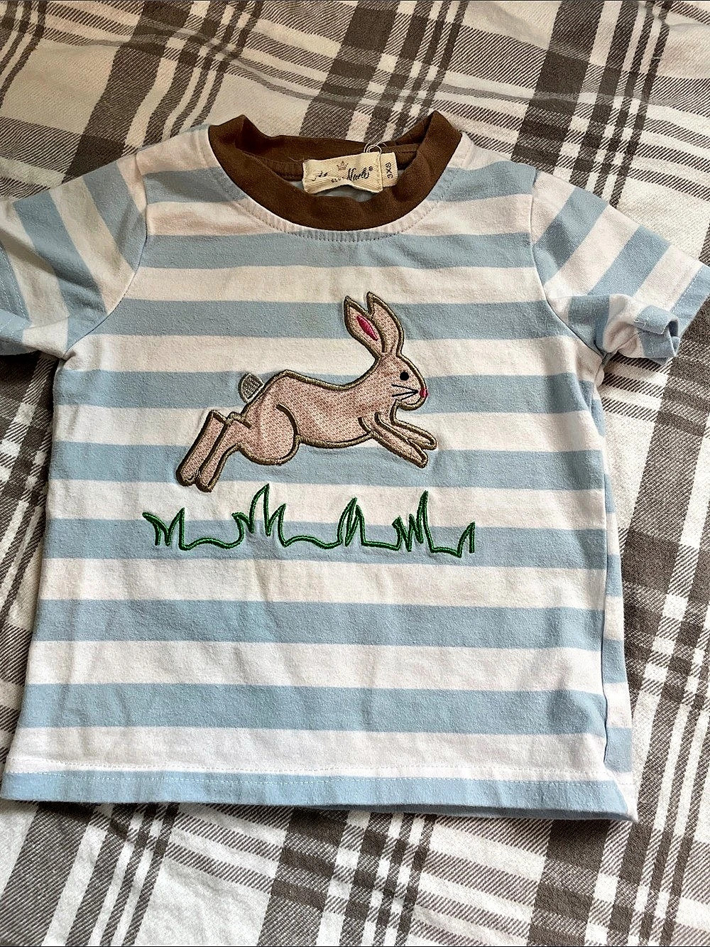 Marie Nicole Striped Rabbit Tee Blue & White Size 3-4
